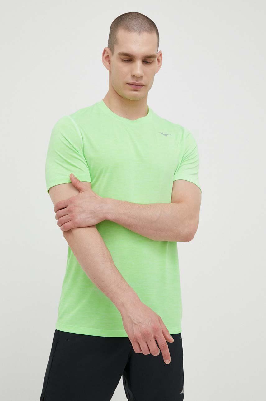 Mizuno tricou de alergare Impulse culoarea verde, neted