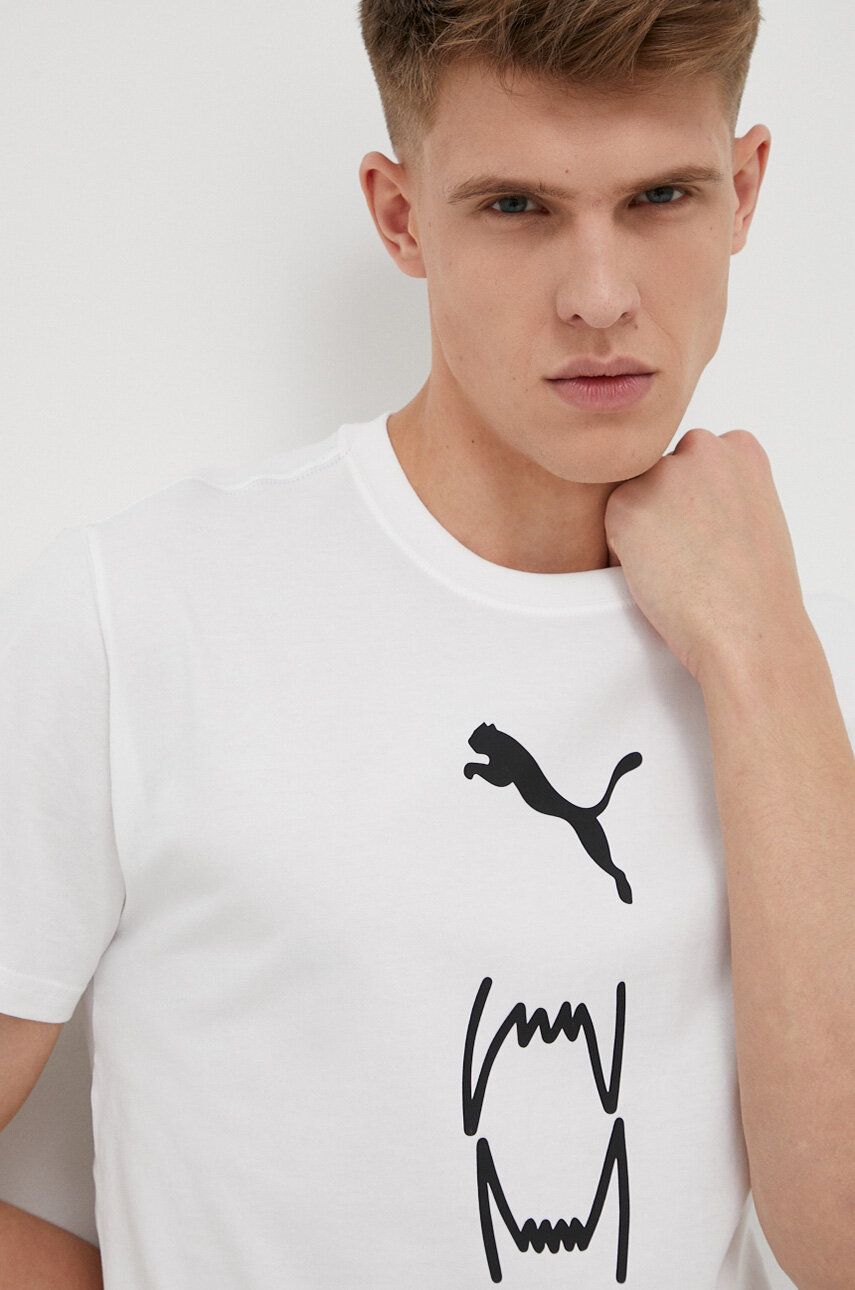 E-shop Bavlněné tričko Puma bílá barva, s potiskem