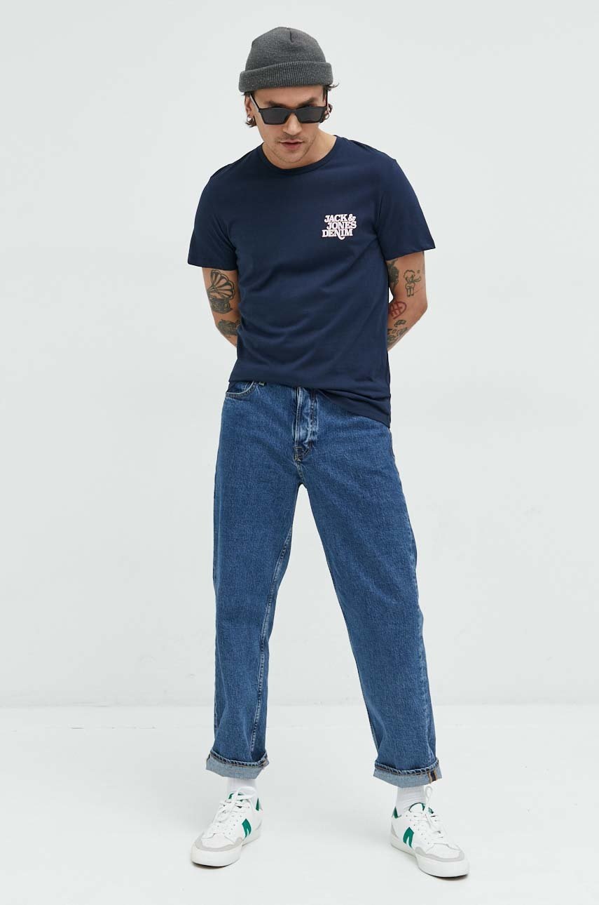 

Хлопковая футболка Jack & Jones цвет синий с принтом