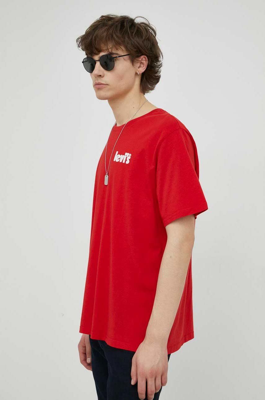 Levně Bavlněné tričko Levi's , červená barva, s potiskem