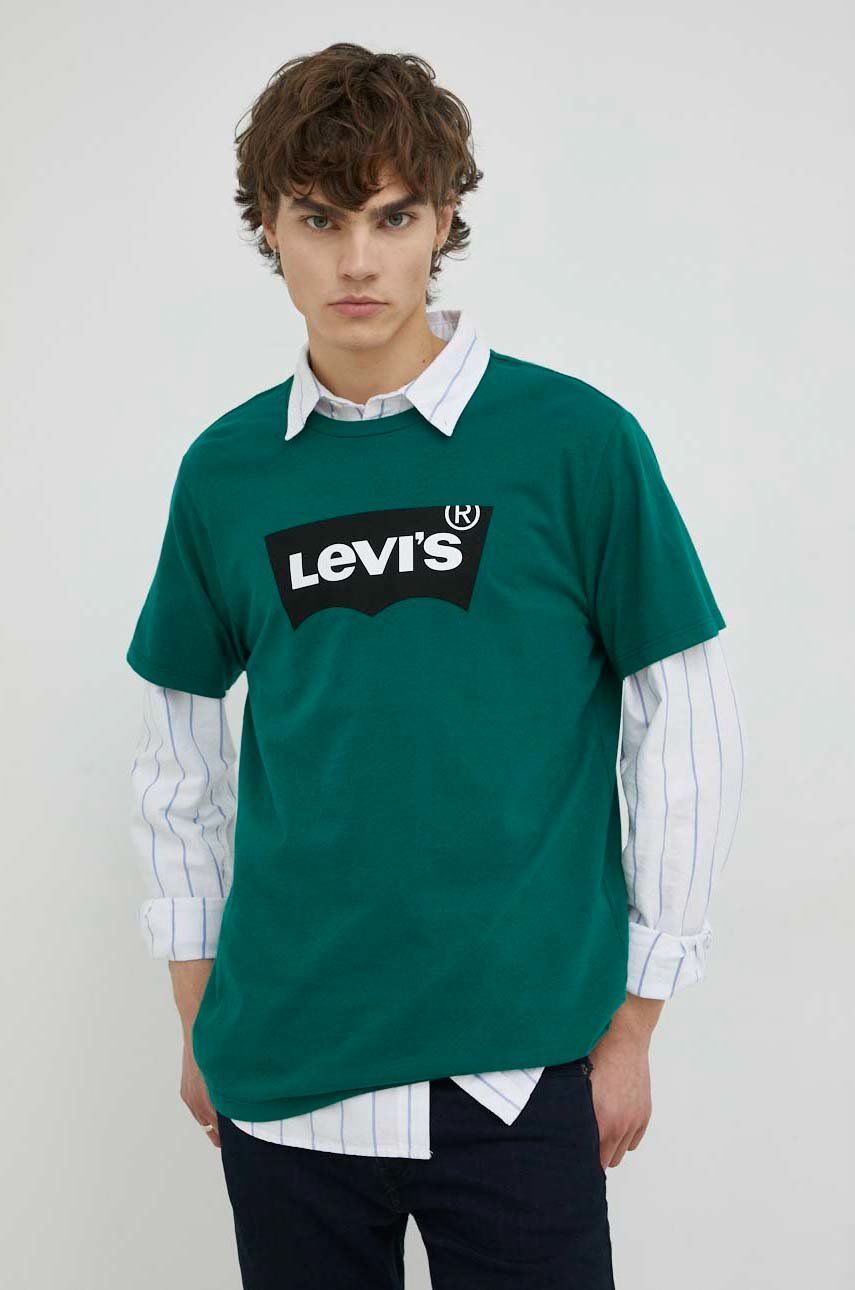 Bavlněné tričko Levi′s , zelená barva, s potiskem - zelená -  100 % Bavlna