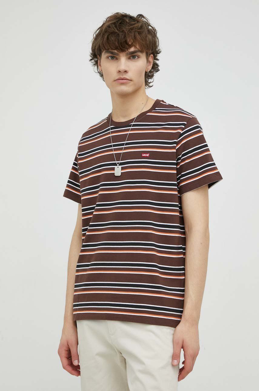 Bavlnené tričko Levi's hnedá farba, vzorované