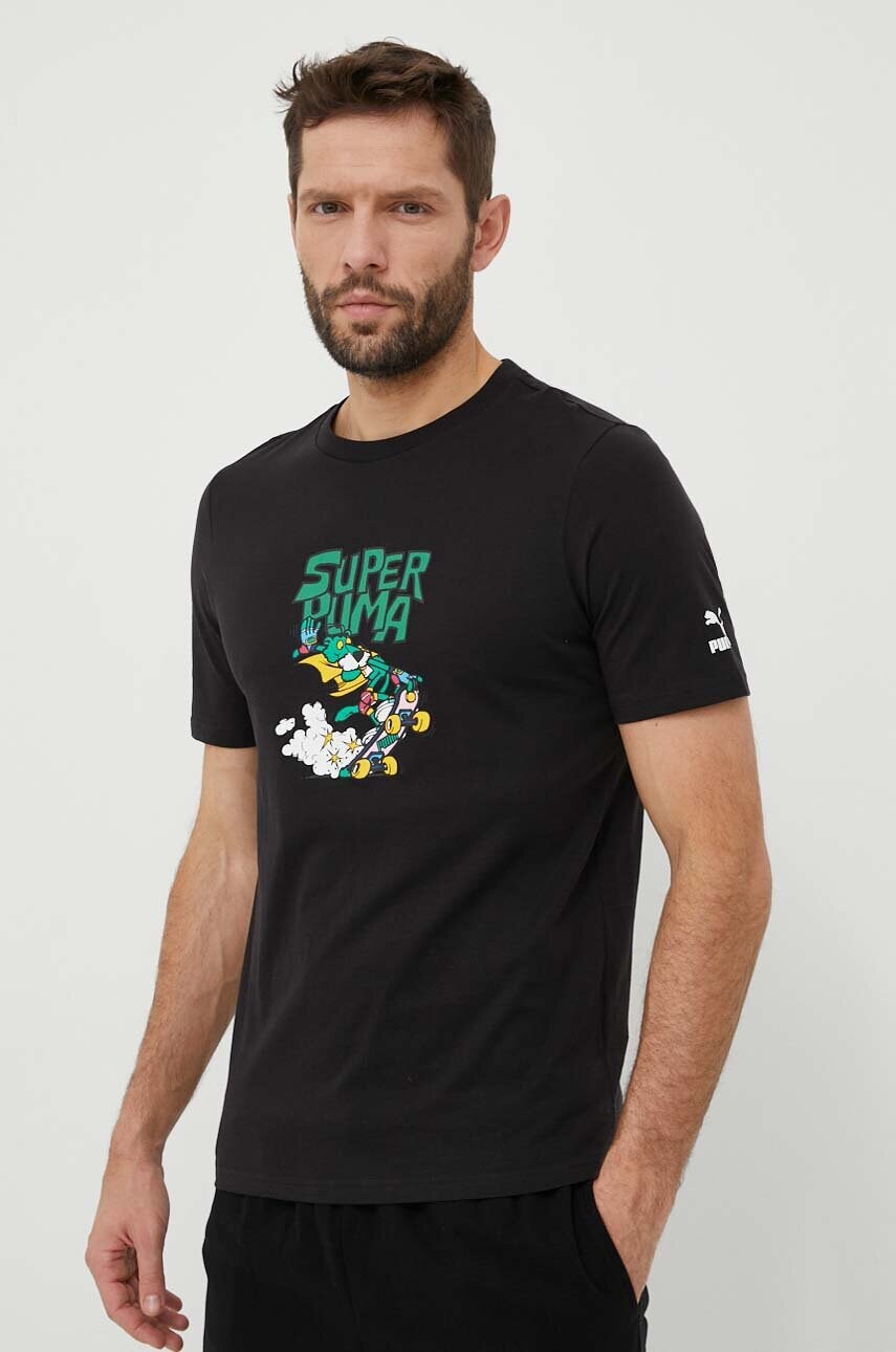 

Хлопковая футболка Puma цвет чёрный с принтом