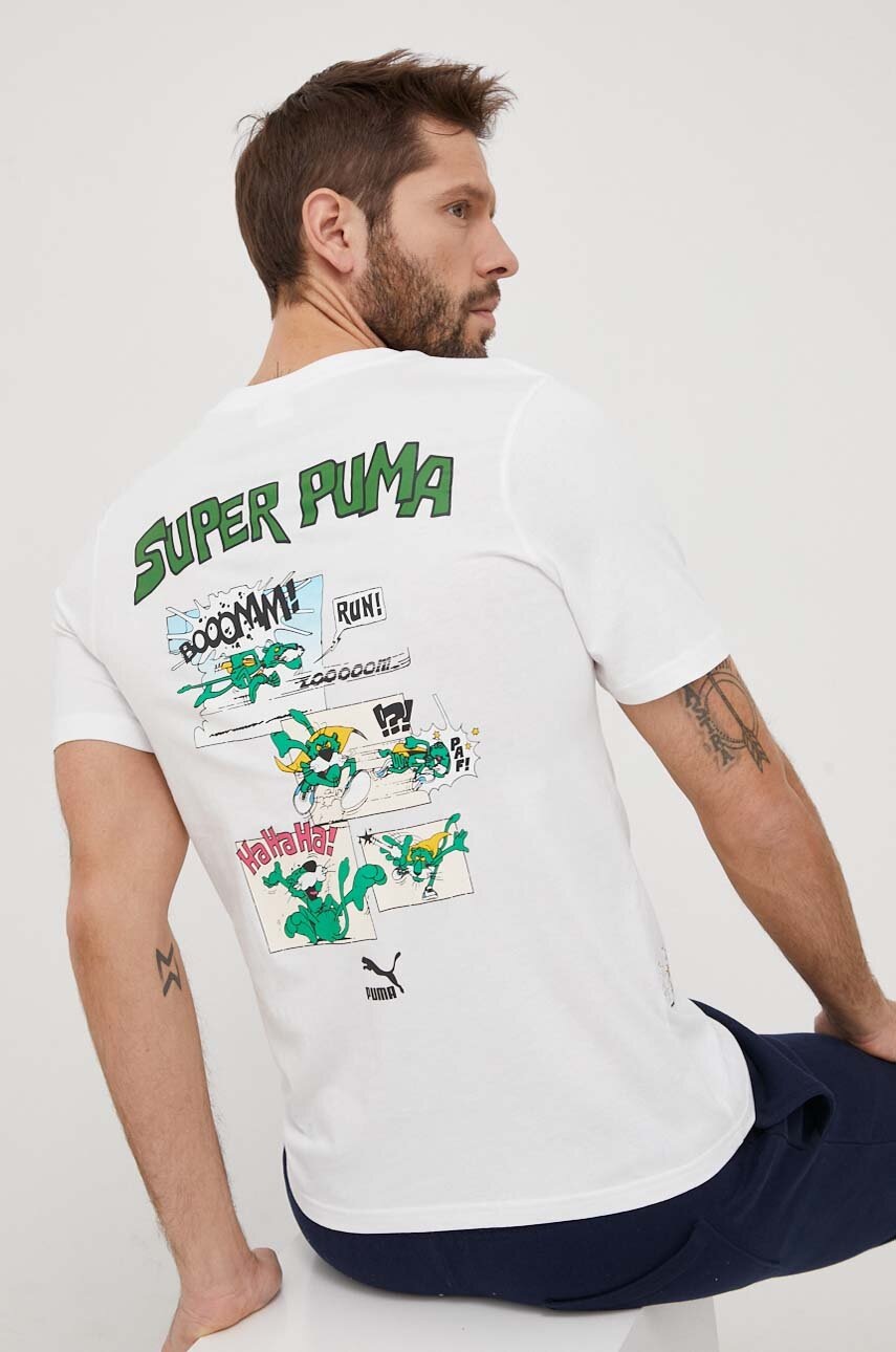 

Бавовняна футболка Puma колір білий з принтом
