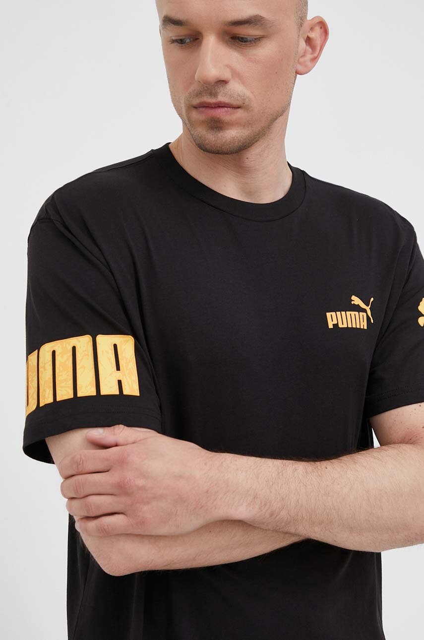 

Бавовняна футболка Puma колір чорний з принтом