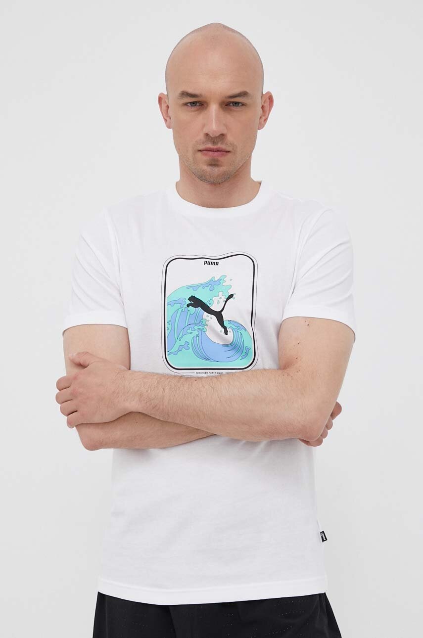 

Хлопковая футболка Puma цвет белый с принтом