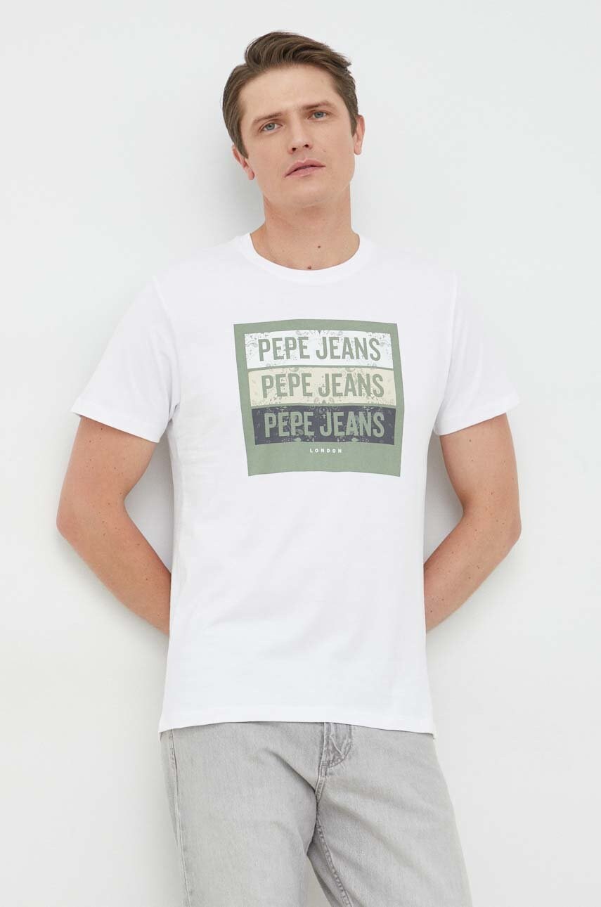 

Памучна тениска Pepe Jeans acee в бяло с принт, Бял