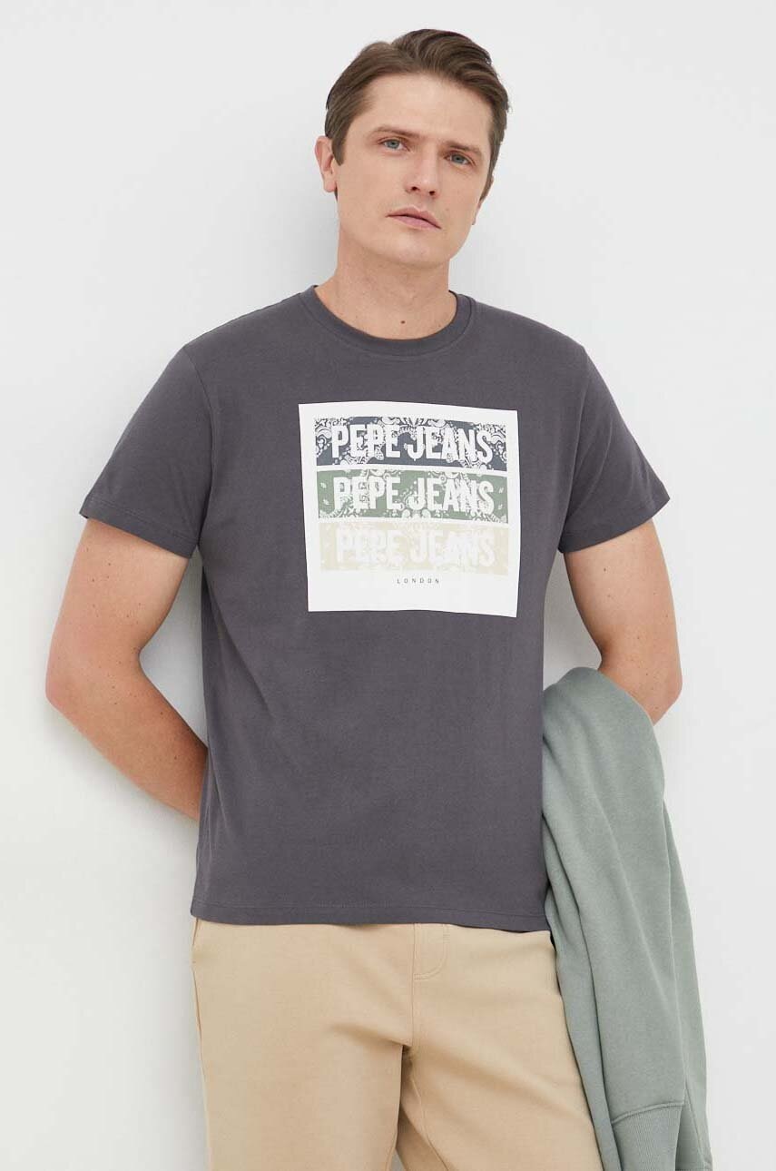

Памучна тениска Pepe Jeans acee в сиво с принт, Сив