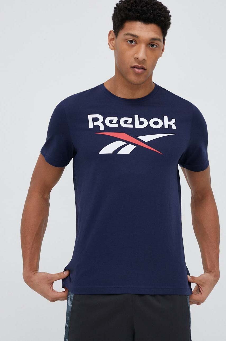

Бавовняна футболка Reebok колір синій візерунок
