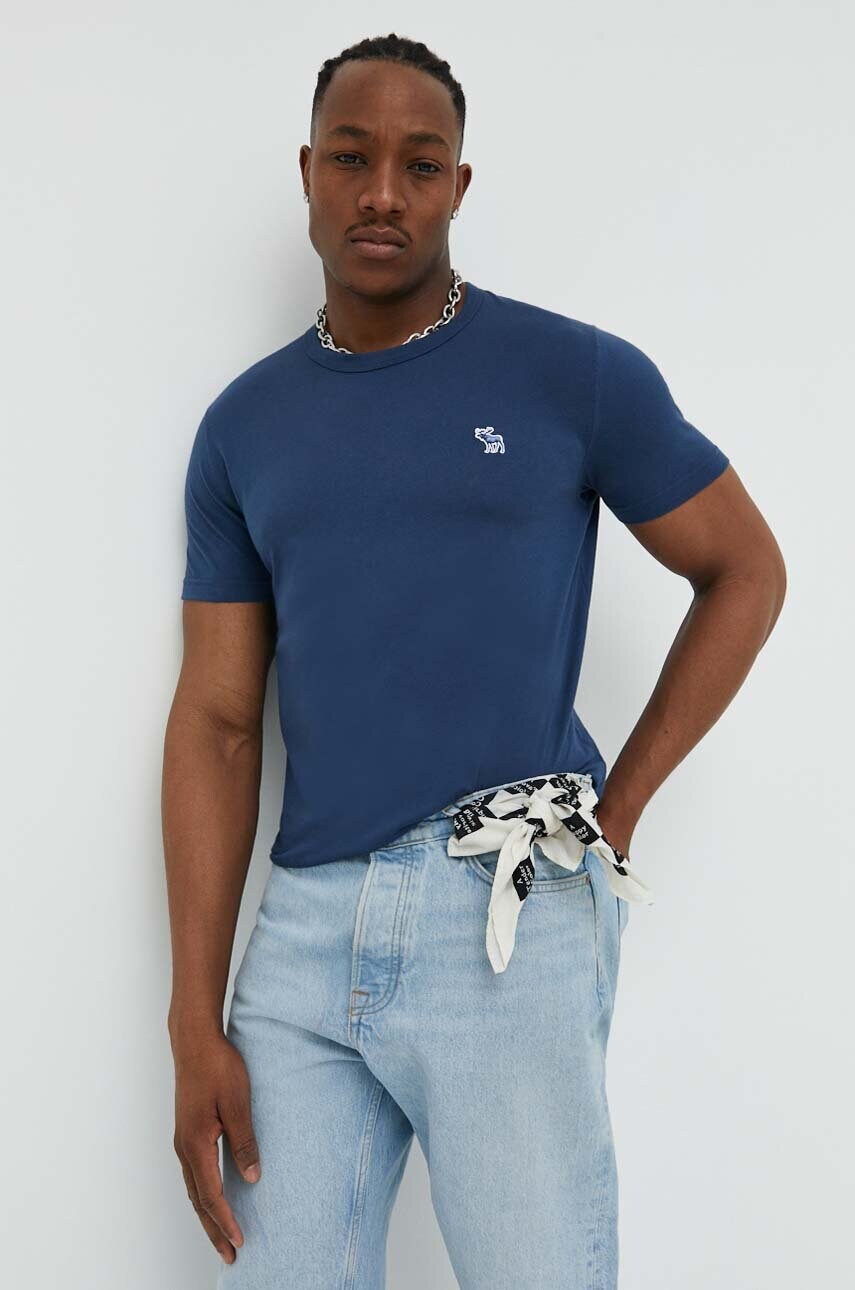 Abercrombie & fitch tricou barbati, culoarea albastru marin, neted