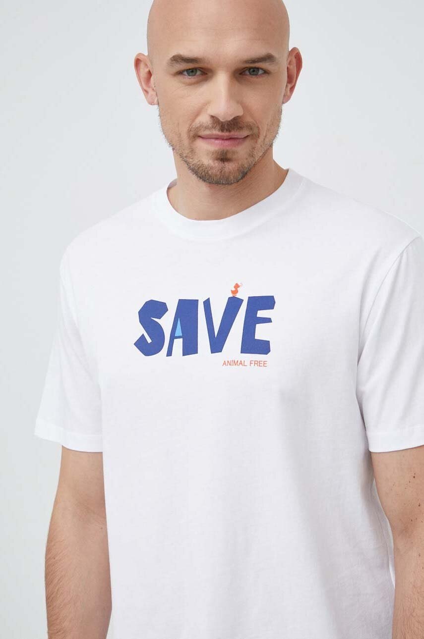 Save The Duck tricou din bumbac culoarea alb, cu imprimeu