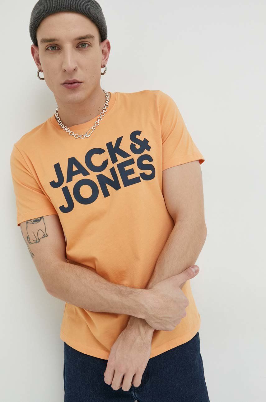 Jack & Jones tricou din bumbac JJECORP culoarea portocaliu, cu imprimeu, 12151955