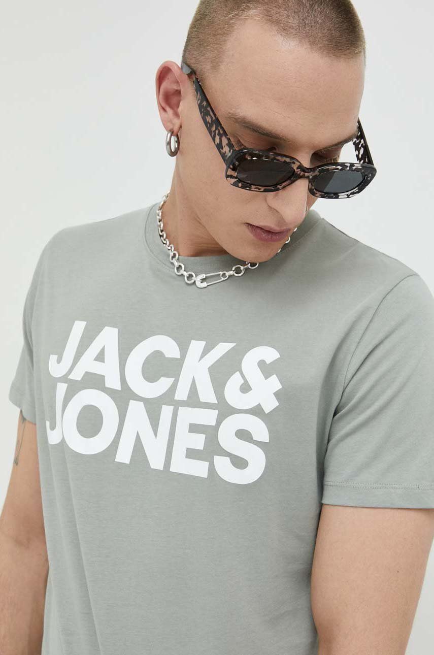 Jack & Jones tricou din bumbac JJECORP culoarea verde, cu imprimeu