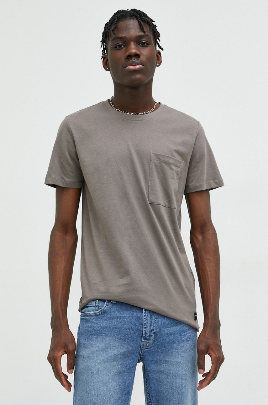 

Памучна тениска Jack & Jones JJENOA в сиво с изчистен дизайн, Сив