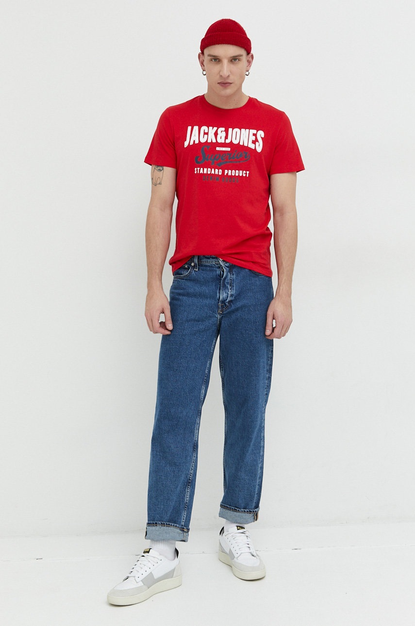 

Бавовняна футболка Jack & Jones JJELOGO колір червоний з принтом 12220500