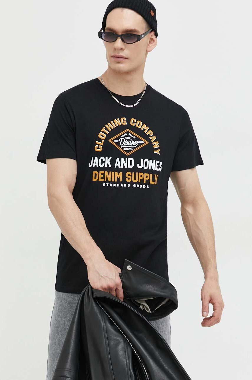 

Памучна тениска Jack & Jones JJSTAR в черно с принт 12231477, Черен