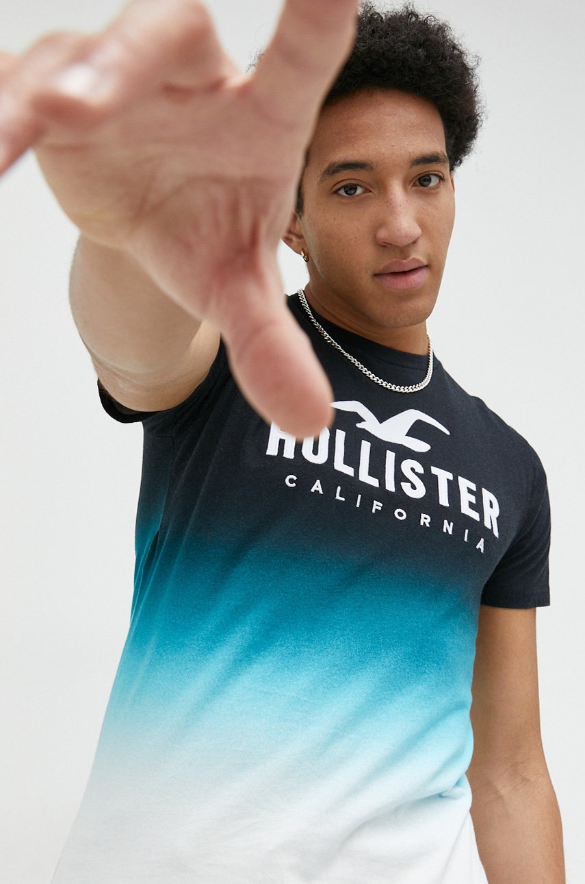 

Памучна тениска Hollister Co. в черно с десен, Черен