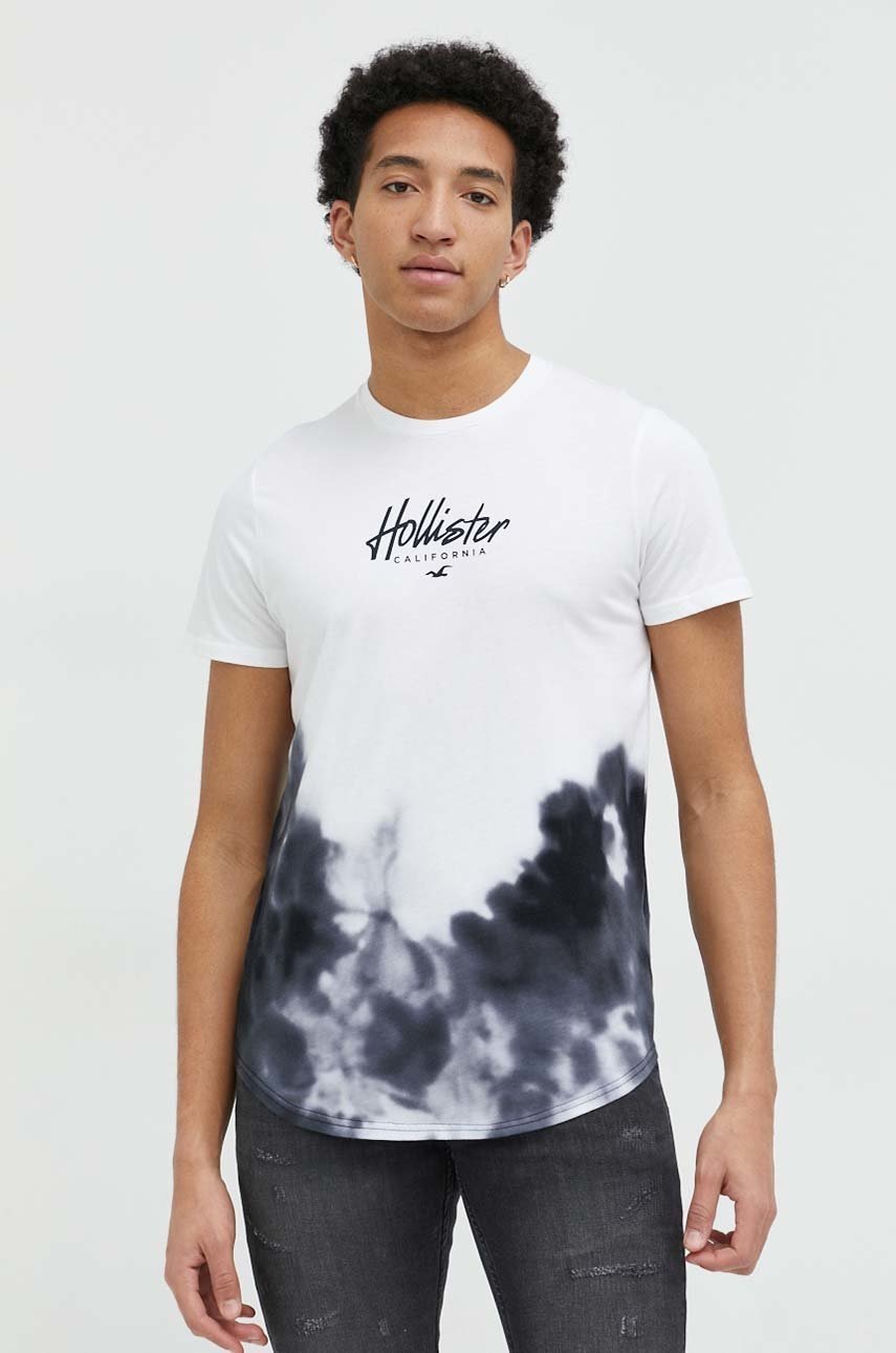

Памучна тениска Hollister Co. в бяло с десен, Бял