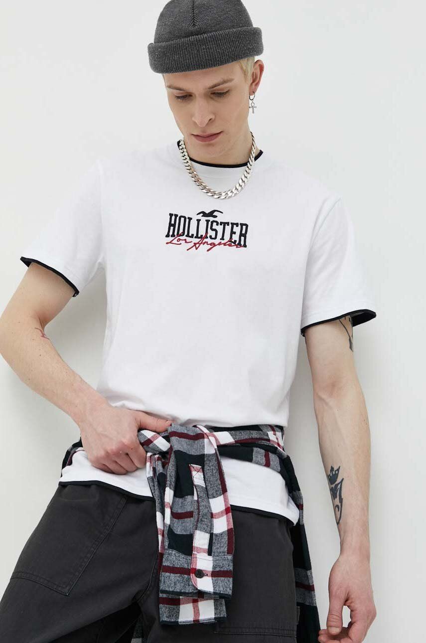 Hollister Co. tricou din bumbac culoarea alb, cu imprimeu
