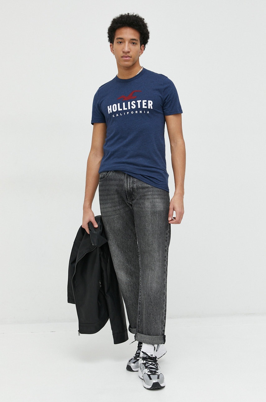 

Тениска Hollister Co. в синьо с десен, Син