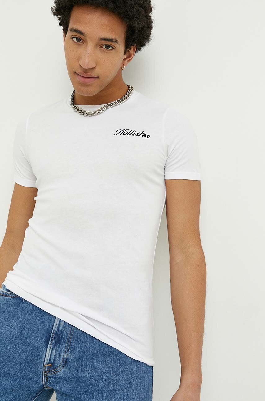 

Памучна тениска Hollister Co. в бяло с апликация, Бял