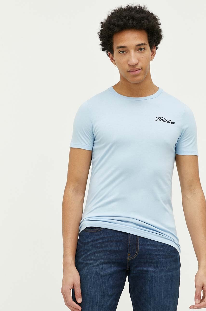 

Памучна тениска Hollister Co. в синьо с апликация, Син