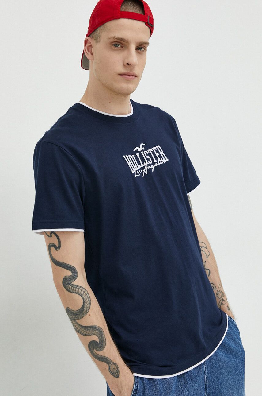 Bavlněné tričko Hollister Co. tmavomodrá barva, s aplikací - námořnická modř -  100 % Bavlna