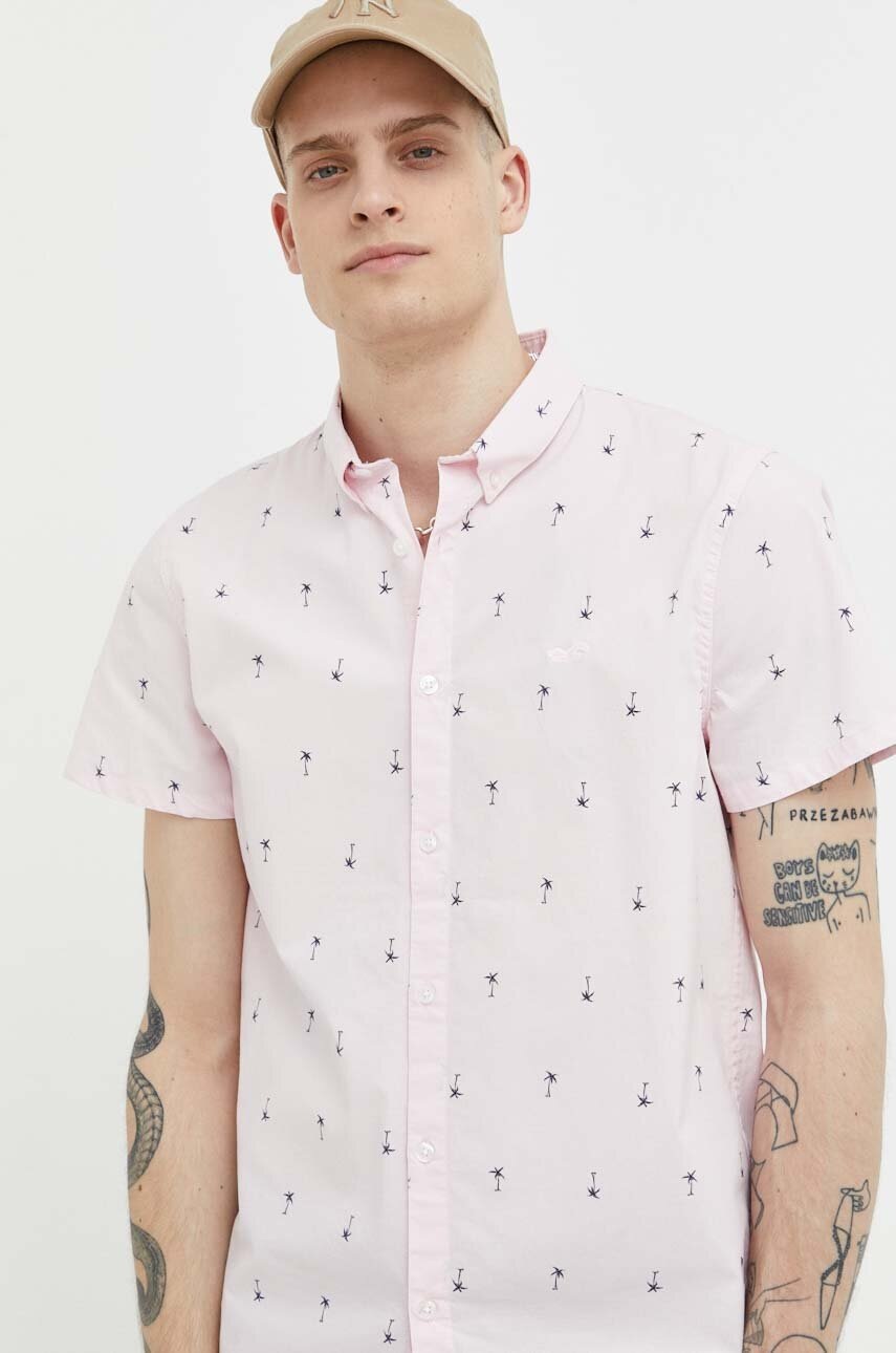 

Риза Hollister Co. мъжка в розово със стандартна кройка с яка с копче, Розов