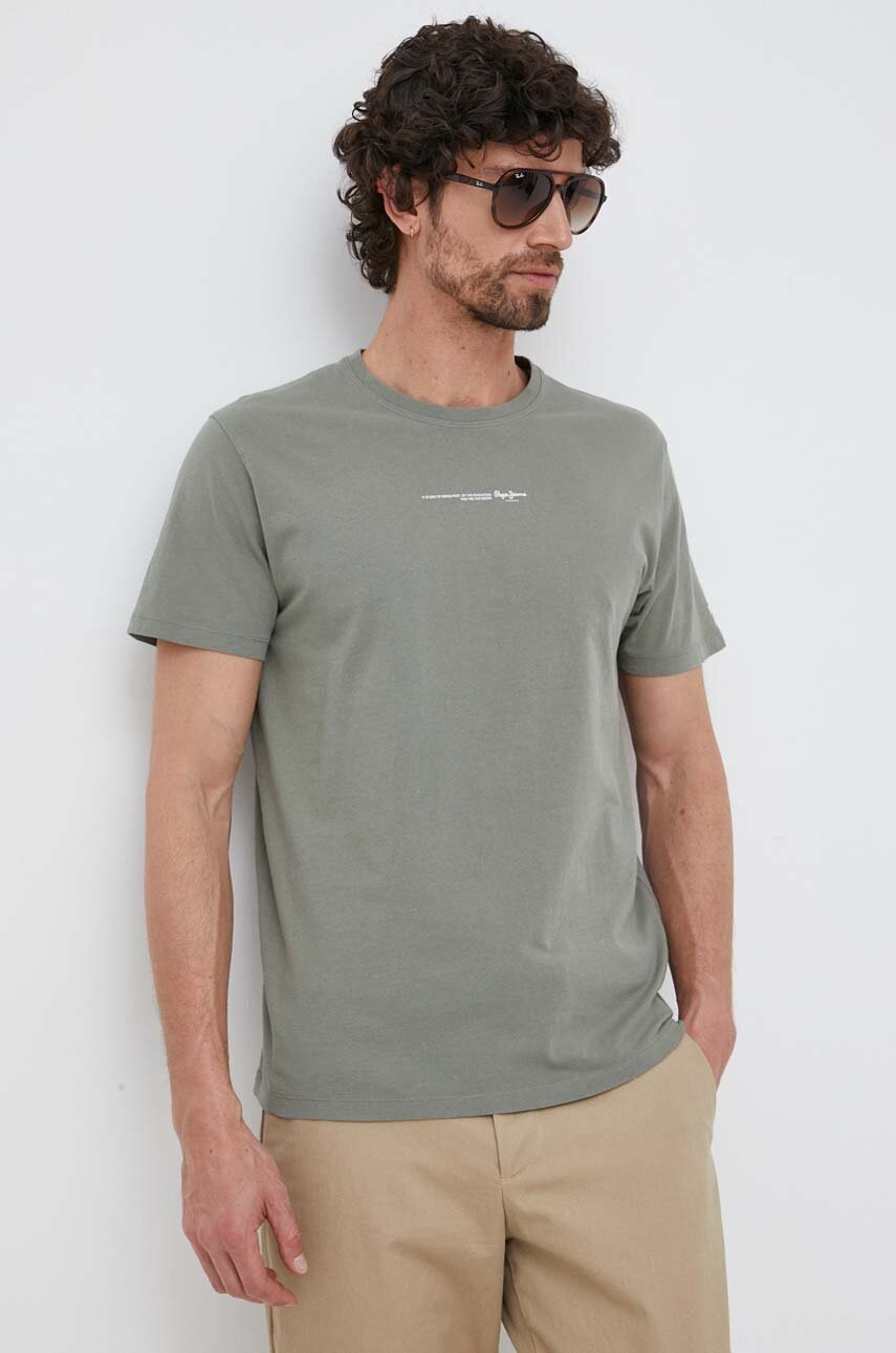 Pepe Jeans tricou din bumbac David culoarea verde, cu imprimeu