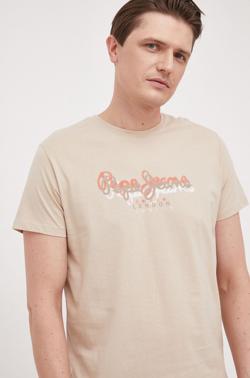 Pepe Jeans tricou din bumbac Richme culoarea bej, cu imprimeu answear.ro imagine noua