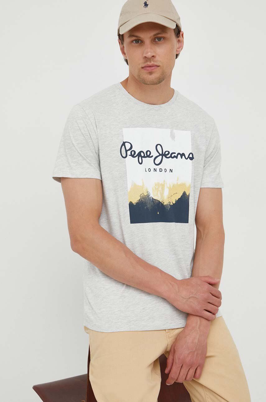 Pepe Jeans tricou Roslyn barbati, culoarea gri, cu imprimeu