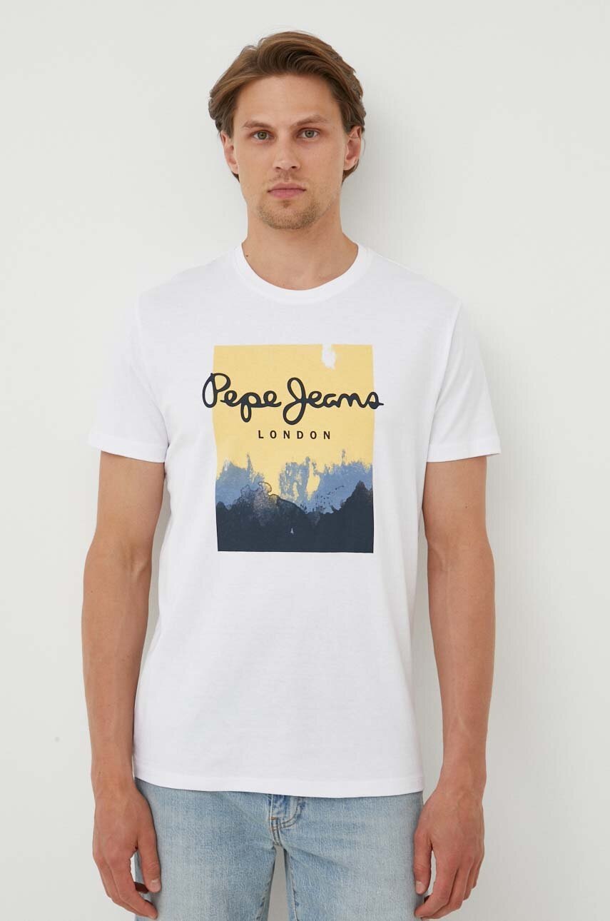

Бавовняна футболка Pepe Jeans колір білий з принтом