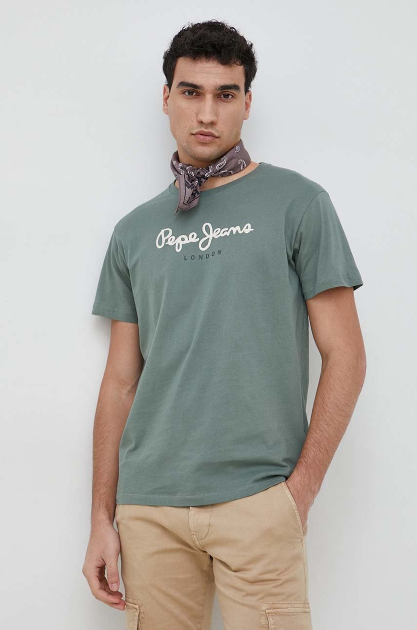

Памучна тениска Pepe Jeans Eggo в зелено с принт, Зелен