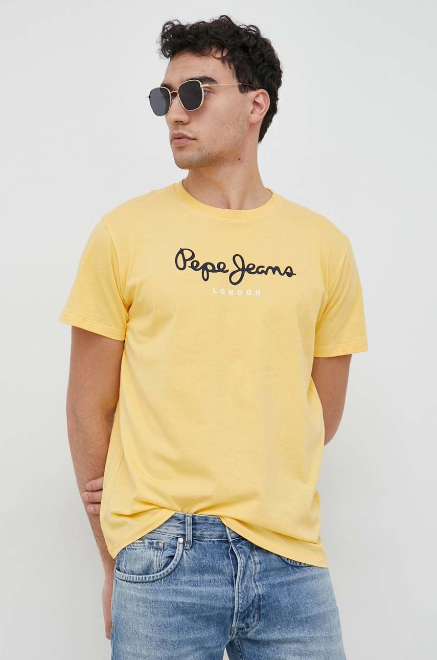 Pepe Jeans tricou din bumbac Eggo culoarea galben, cu imprimeu answear.ro imagine noua