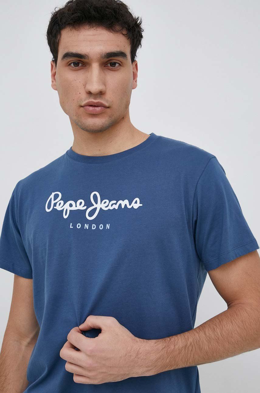 Pepe Jeans tricou din bumbac Eggo culoarea albastru marin, cu imprimeu