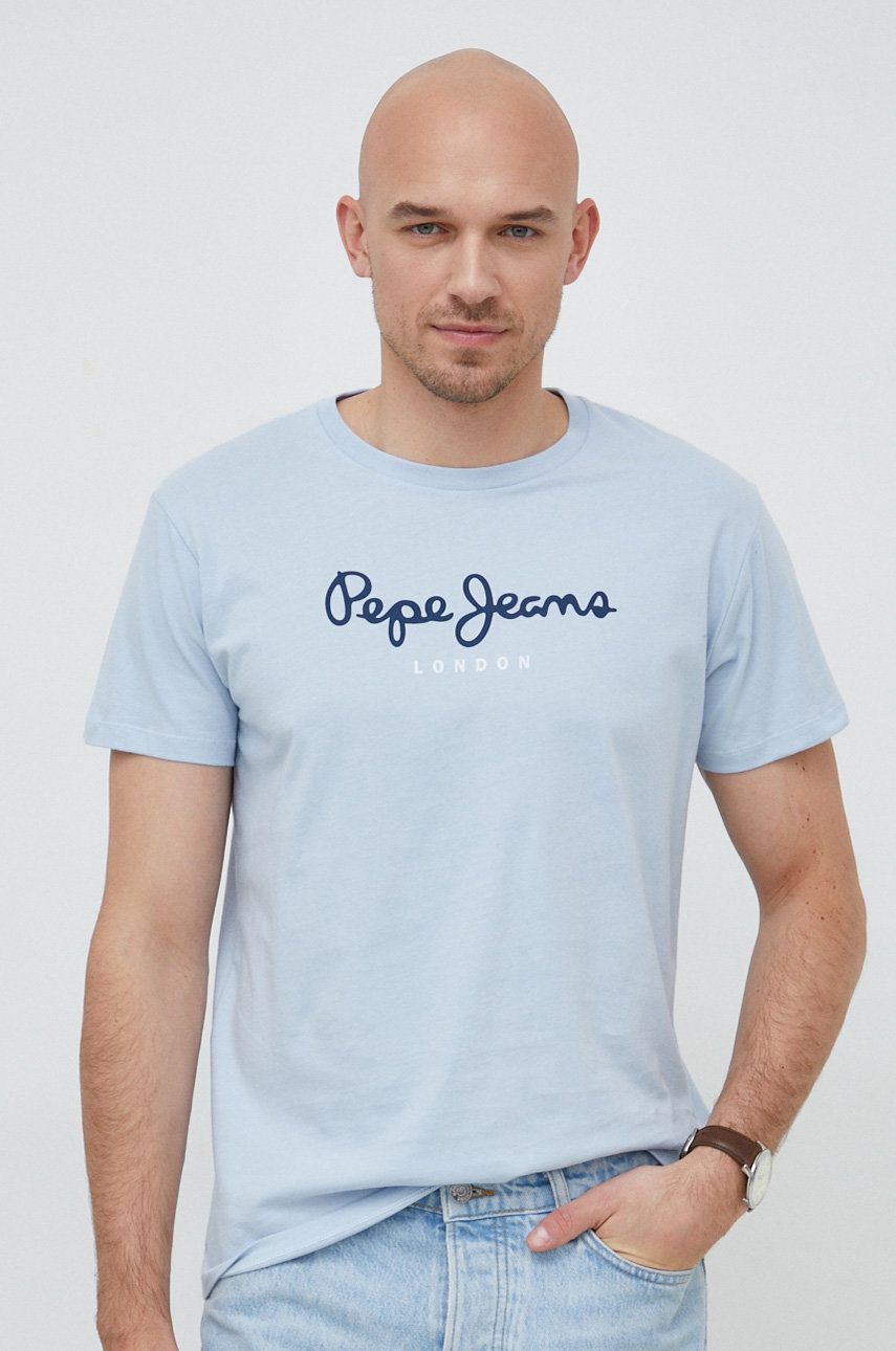 Bavlněné tričko Pepe Jeans Eggo s potiskem - modrá -  100 % Bavlna