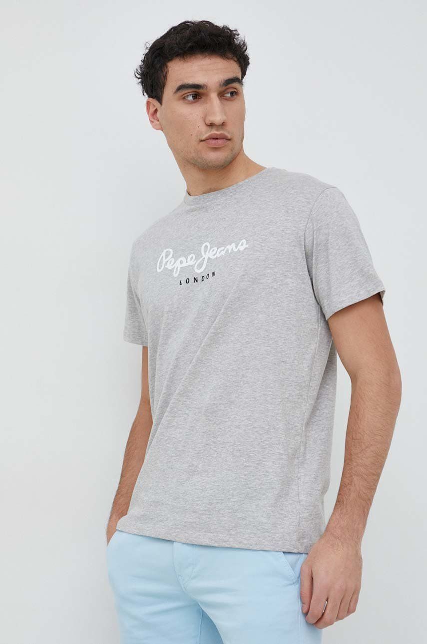 Levně Bavlněné tričko Pepe Jeans Eggo šedá barva, s potiskem