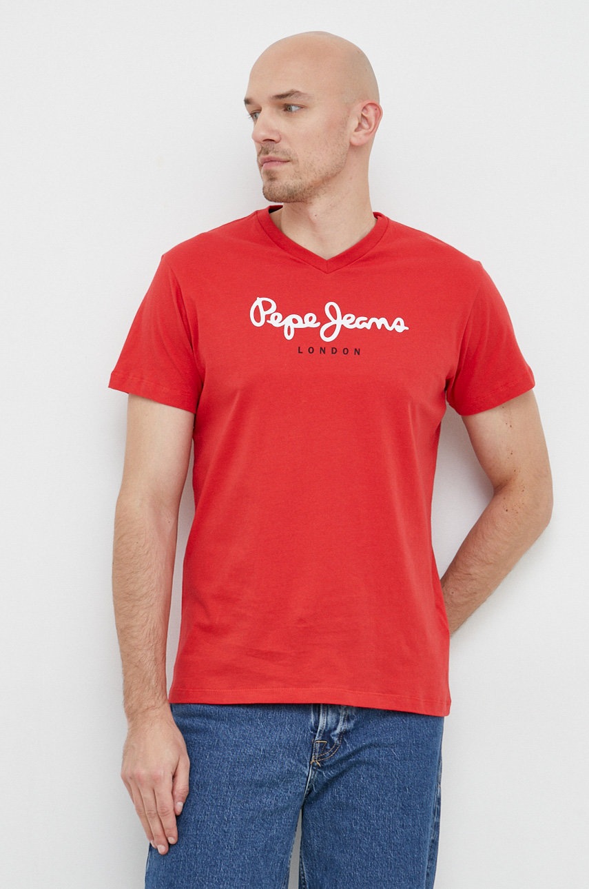 

Памучна тениска Pepe Jeans Eggo в червено с принт, Червен