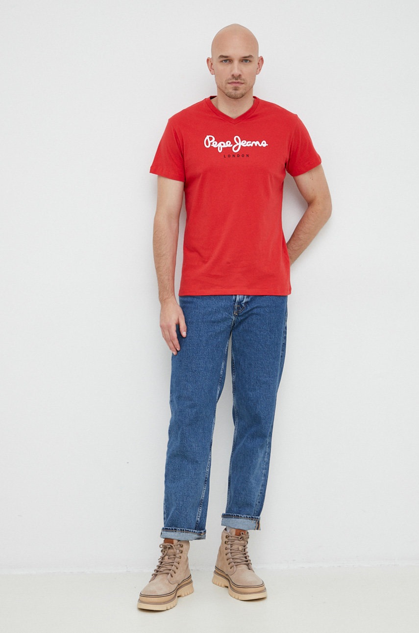 

Бавовняна футболка Pepe Jeans Eggo колір червоний з принтом