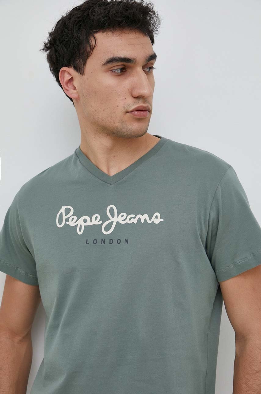 Pepe Jeans tricou din bumbac Eggo culoarea verde, cu imprimeu