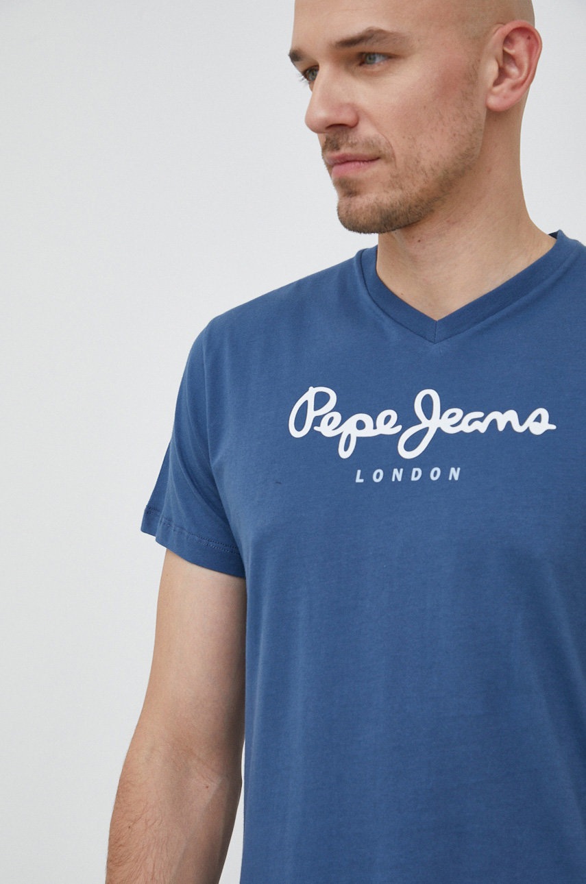 

Хлопковая футболка Pepe Jeans Eggo цвет синий с принтом