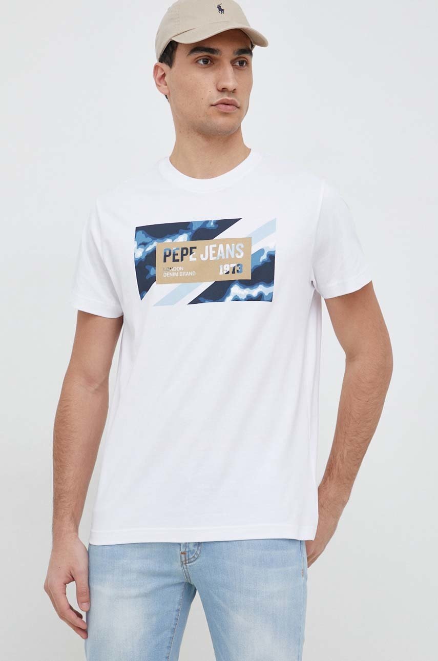 

Хлопковая футболка Pepe Jeans Rederick цвет белый с принтом