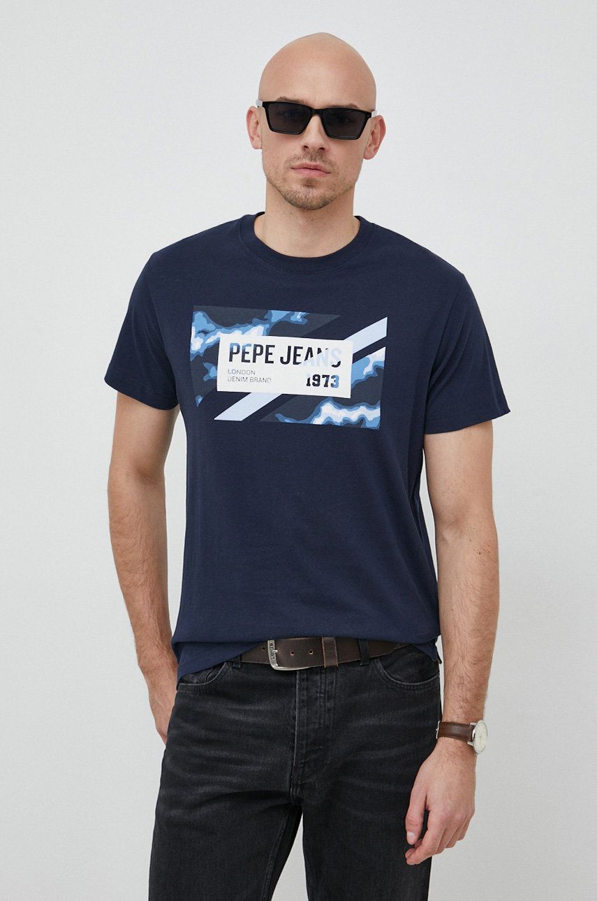 Pepe Jeans tricou din bumbac Rederick culoarea albastru marin, cu imprimeu albastru imagine noua