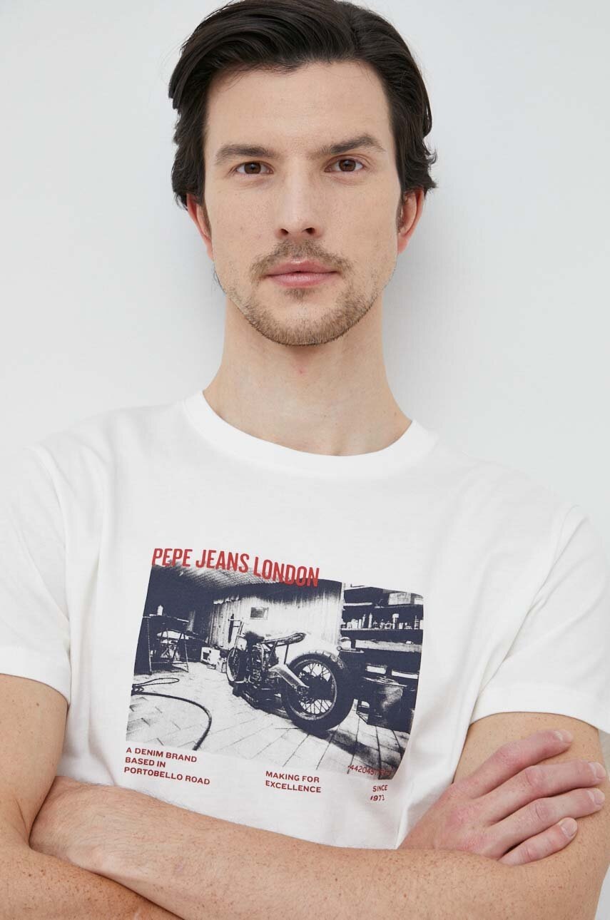 

Бавовняна футболка Pepe Jeans Rahmon колір бежевий з принтом