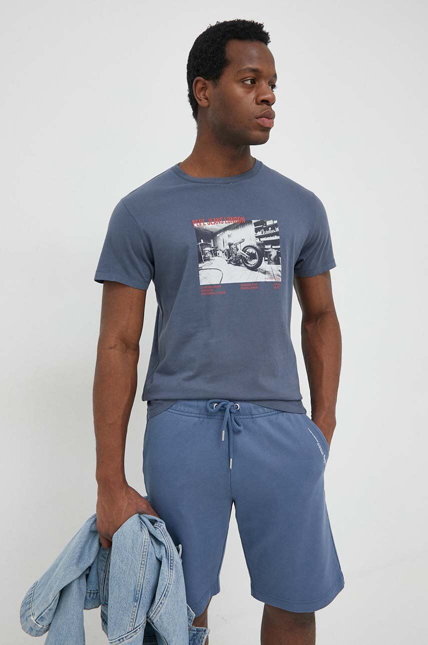 Pepe Jeans tricou din bumbac Rahmon culoarea albastru marin, cu imprimeu