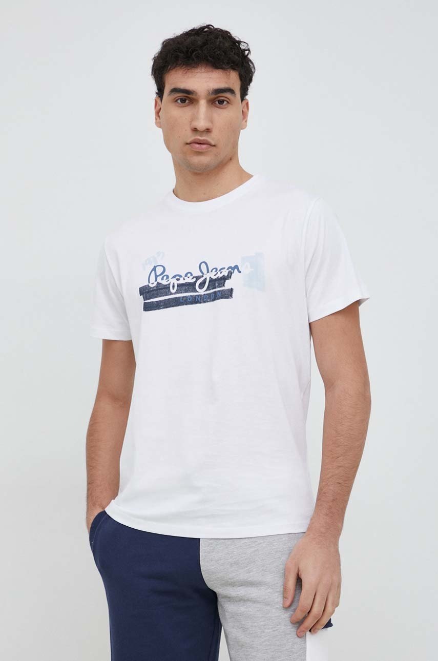 

Бавовняна футболка Pepe Jeans Rafa колір білий з принтом
