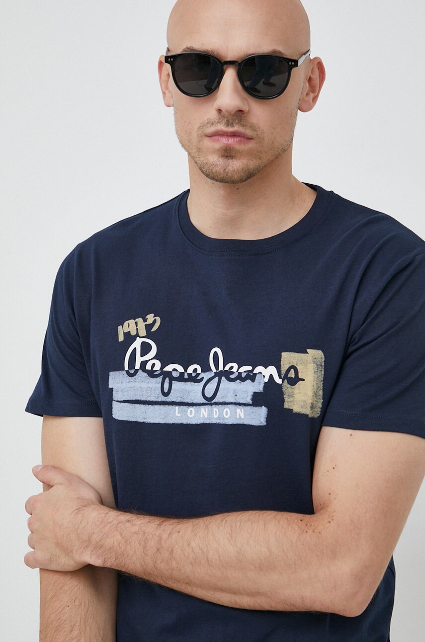 

Хлопковая футболка Pepe Jeans Rafa цвет синий с принтом