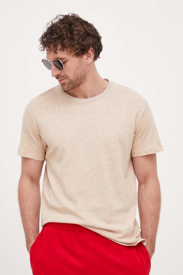 

Футболка с примесью льна Pepe Jeans Rinel цвет бежевый однотонная