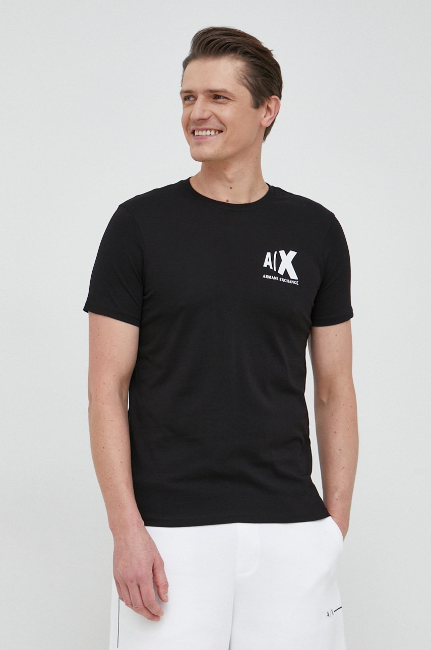 

Бавовняна футболка Armani Exchange колір чорний з принтом