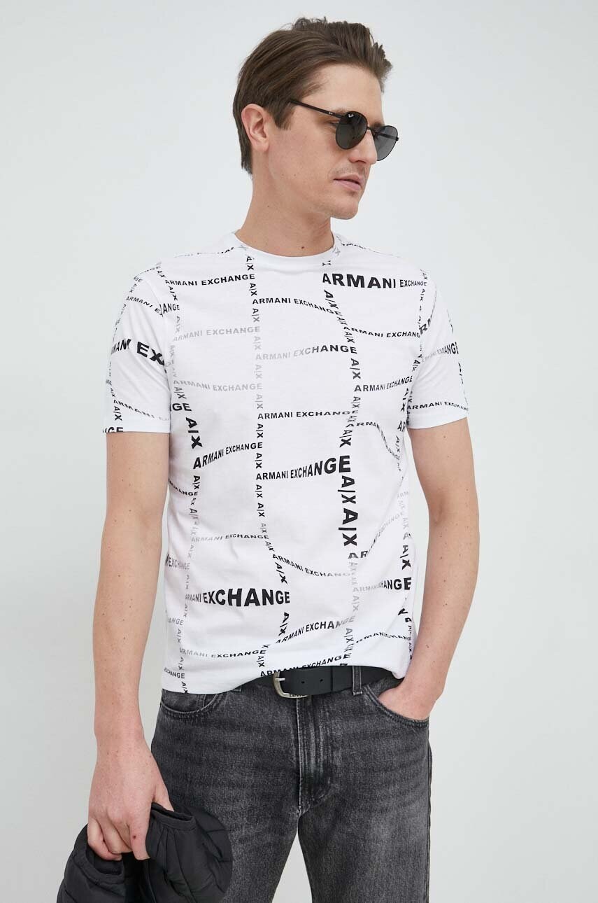 

Бавовняна футболка Armani Exchange колір білий візерунок